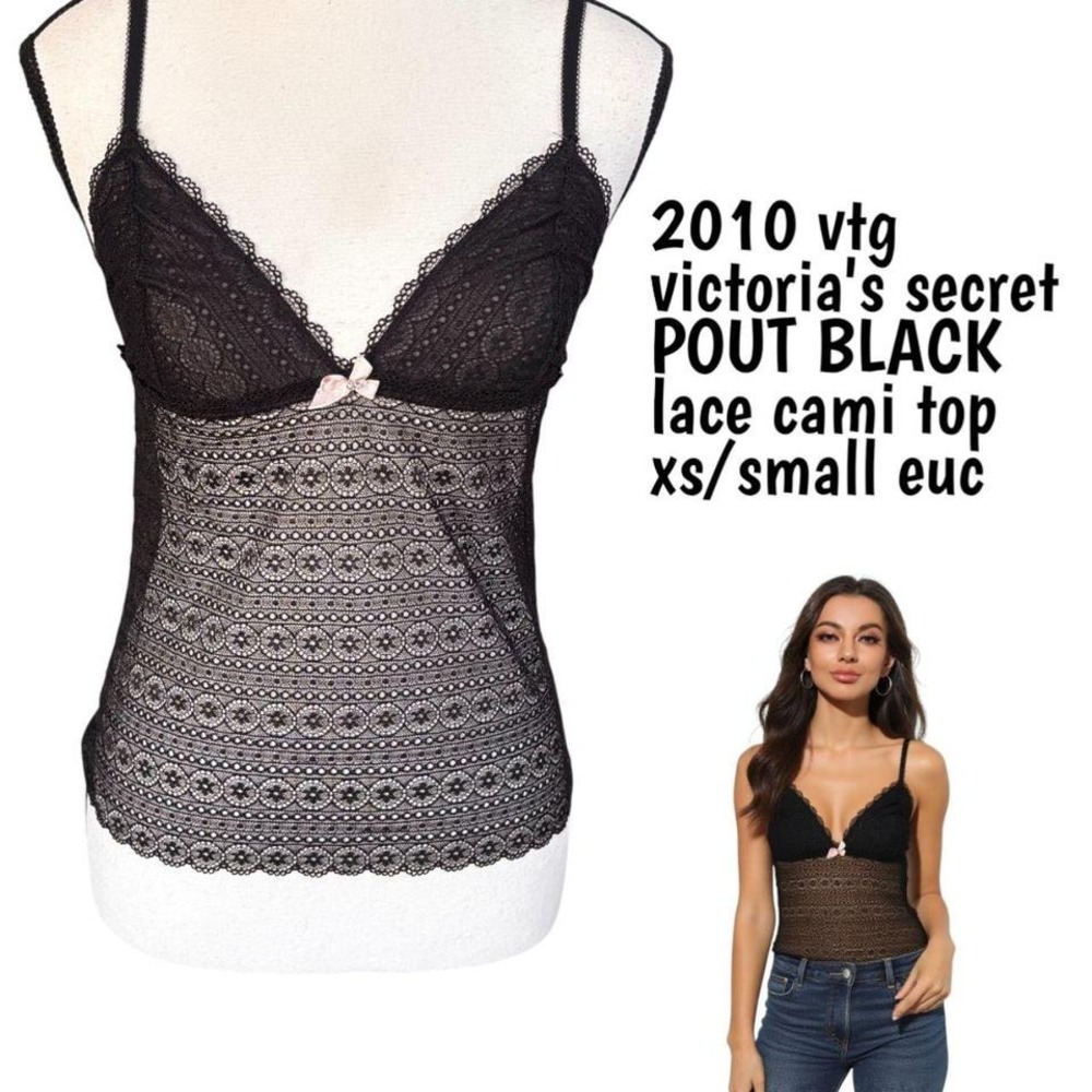 y2k 2010 pout victoria's secret black lace sheer cami‎ top xs/small euc.